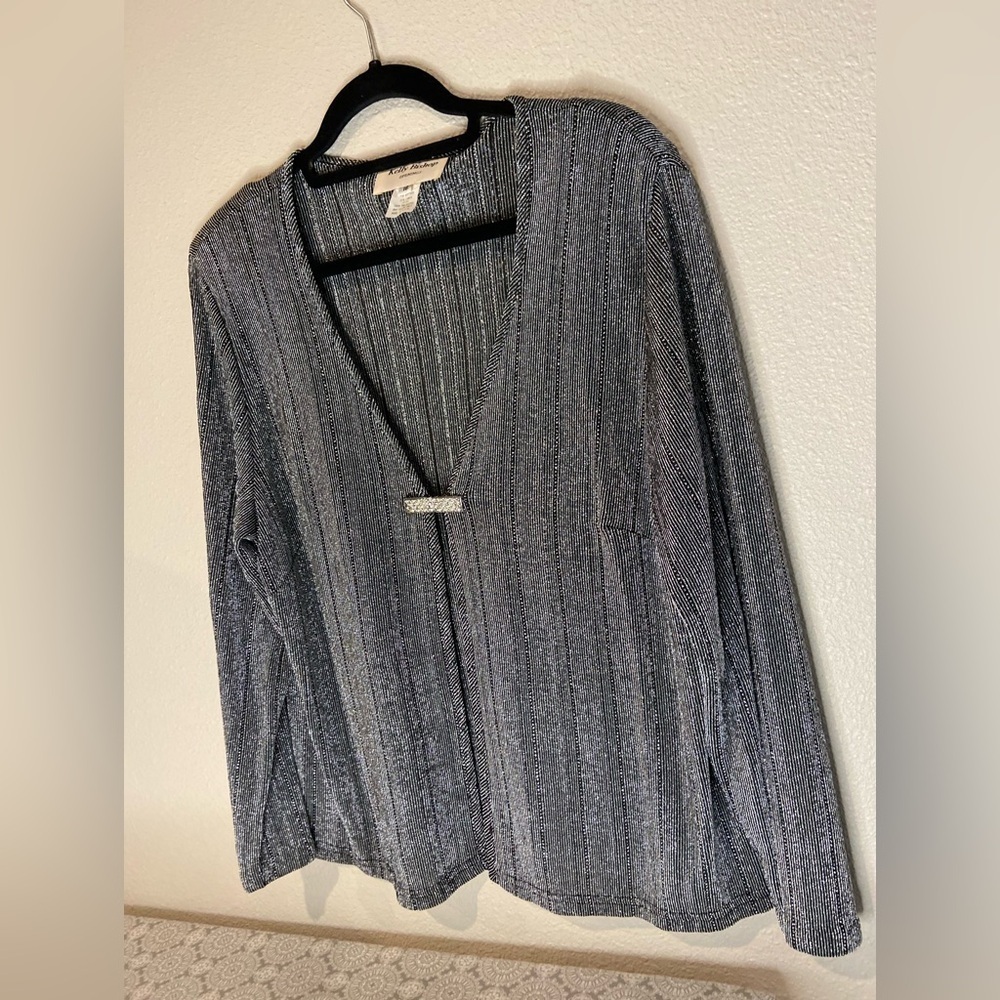 Kelly Bishop Evenings~Vintage Sparkly V-Neck Cardigan~Rhinestone Closure~Size 16